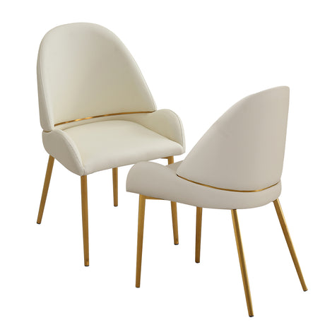 Dining Chair with PU Leather Beige color metal legs (Set of 2)（Foam + Beige + Meta） - V.I.P Digital Presence