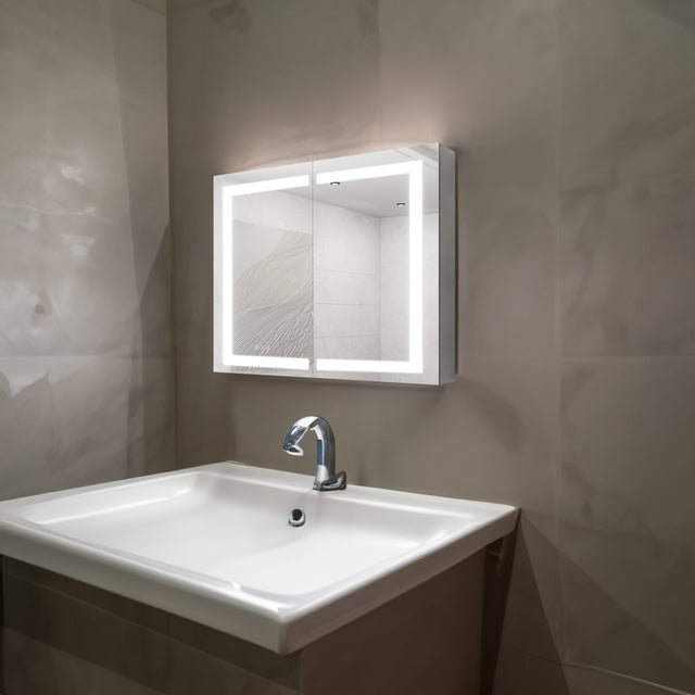 36 x 30 inch Medicine Cabinet with LED Vanity Mirror Anti-Fog  Recessed or Surface Mount Waterproof DimmableAluminum 3000K~6000K Lighted Double Door Bathroom Cabinet with Touch Switch - V.I.P Digital Presence