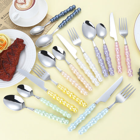 304 stainless steel knife and fork spoon creative pearl ceramic handle tableware western steak knife and fork dessert spoon - V.I.P Digital Presence