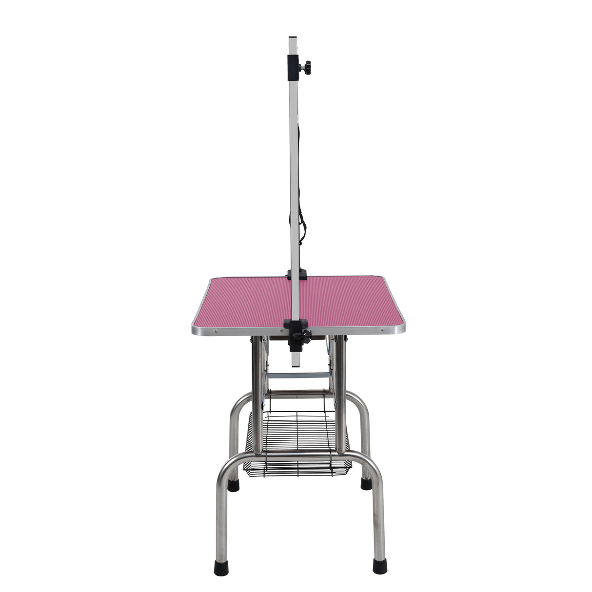 36 inch folding pet grooming table with stainless steel frame and rubber pad, equipped with adjustable armrests and clips (pink) - V.I.P Digital Presence