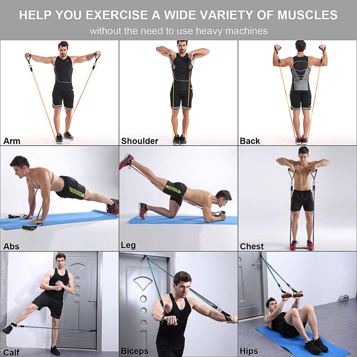 Juego de bandas de resistencia para ejercicios con anclaje para puerta, correas para piernas y tobillos para entrenamiento de resistencia, fisioterapia y entrenamientos en casa. 