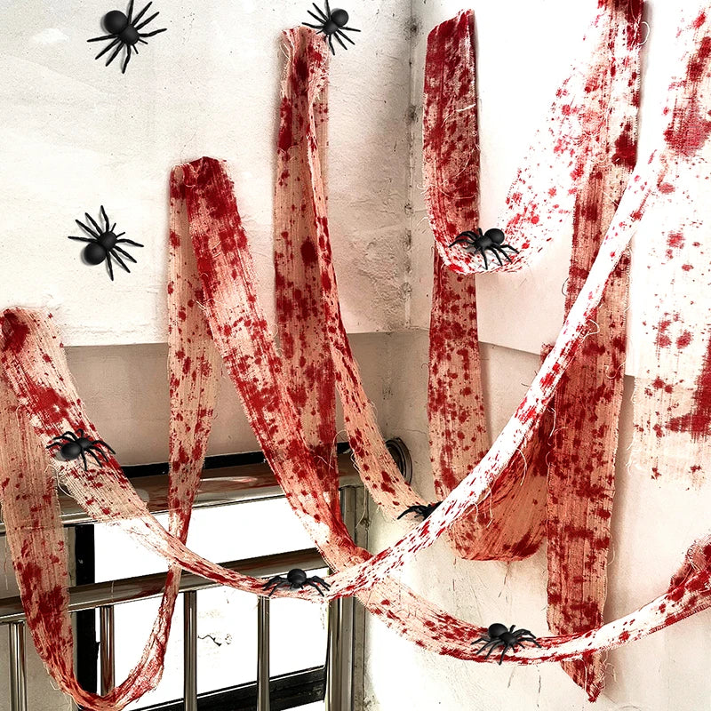 3m Halloween Bloody Cloth Strips Blood Gauze Bandage Haunted House Warning Isolation Belt Home Horror Party Scene Decor Props - V.I.P Digital Presence