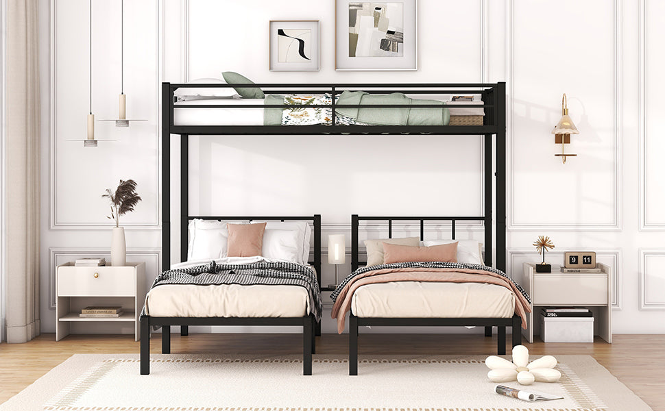 Twin over Twin & Twin Bunk Beds for 3, Twin XL over Twin & Twin Bunk Bed Metal Triple Bunk Bed, Black - V.I.P Digital Presence