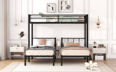 Twin over Twin & Twin Bunk Beds for 3, Twin XL over Twin & Twin Bunk Bed Metal Triple Bunk Bed, Black - V.I.P Digital Presence