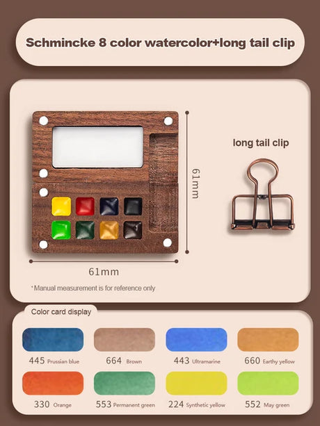 Mini watercolor paint box and small notebook Mingke 8-color wooden box mini drawing board solid watercolor painting - V.I.P Digital Presence
