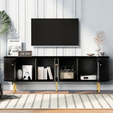 U-Can Modern TV Stand for TVs up to 80 Inches with 4 Cabinets with Metal Legs and Handles for Living room, Black - V.I.P Digital Presence