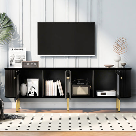 U-Can Modern TV Stand for TVs up to 80 Inches with 4 Cabinets with Metal Legs and Handles for Living room, Black - V.I.P Digital Presence