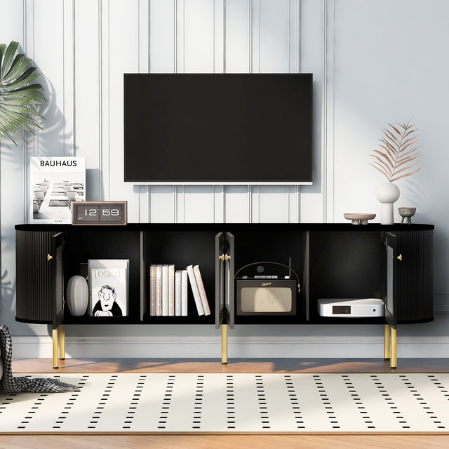 U-Can Modern TV Stand for TVs up to 80 Inches with 4 Cabinets with Metal Legs and Handles for Living room, Black - V.I.P Digital Presence