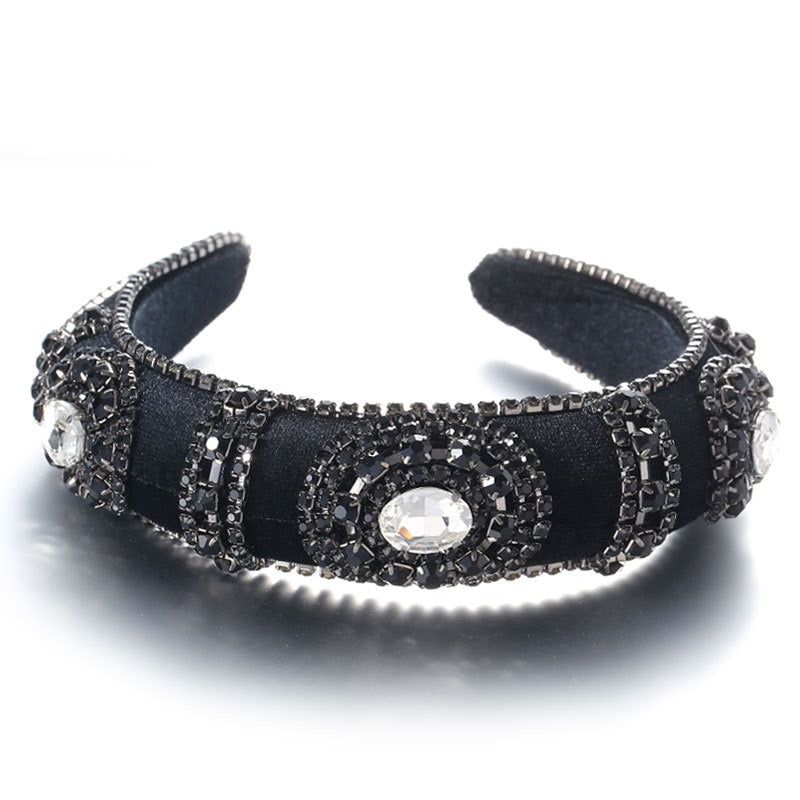 Fashionable retro golden velvet hair hoop with super sparkling color rhinestone sponge head hoop - V.I.P Digital Presence