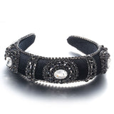 Fashionable retro golden velvet hair hoop with super sparkling color rhinestone sponge head hoop - V.I.P Digital Presence