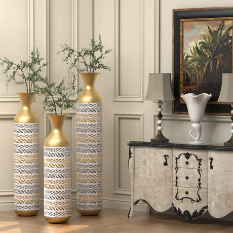 High floor vases -24/28.7/33.5-inch vases, 3 large metal glazed vases, Pampas Prairie Twigs vintage gray - V.I.P Digital Presence