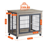 Furniture Dog Cage Crate with Double Doors on Casters. Grey, 31.50'' W x 22.05'' D x 24.8'' H. - V.I.P Digital Presence