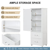 Tall bathroom storage cabinet with two drawers and adjustable shelves for independent storage - V.I.P Digital Presence