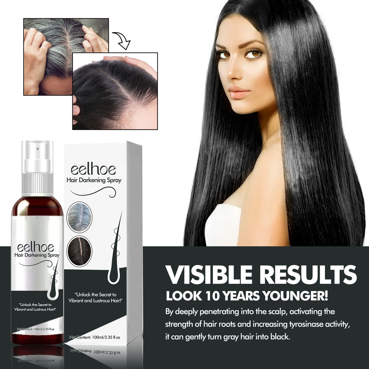 Hair Darkening Spray, Natural Black Hair Cover White Hair Smooth Shiny Moisturizing Dense Hair Conditioning Spray - V.I.P Digital Presence