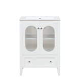 24" Bathroom Vanity with Sink, Bathroom Vanity Cabinet with One Drawer and Doors, Adjustable Shelf, Solid Wood and MDF, White - V.I.P Digital Presence