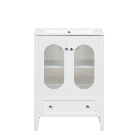 24" Bathroom Vanity with Sink, Bathroom Vanity Cabinet with One Drawer and Doors, Adjustable Shelf, Solid Wood and MDF, White - V.I.P Digital Presence