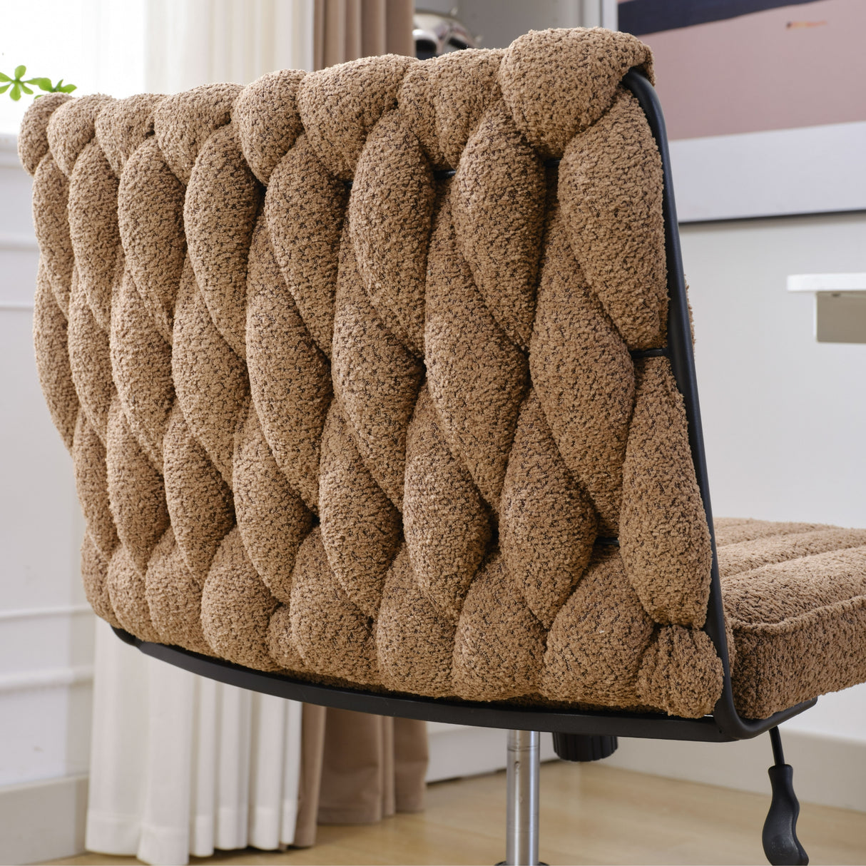 Armless Office Desk Chair No Wheels BROWN