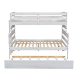 Wood Twin over Full Bunk Bed with Twin Size Trundle  White
