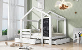 Full House Bed with Blackboard and Drawers Two assembly options White - V.I.P Digital Presence