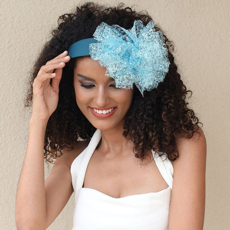 Solid color sequin flower wide edge girl style mesh headband - V.I.P Digital Presence