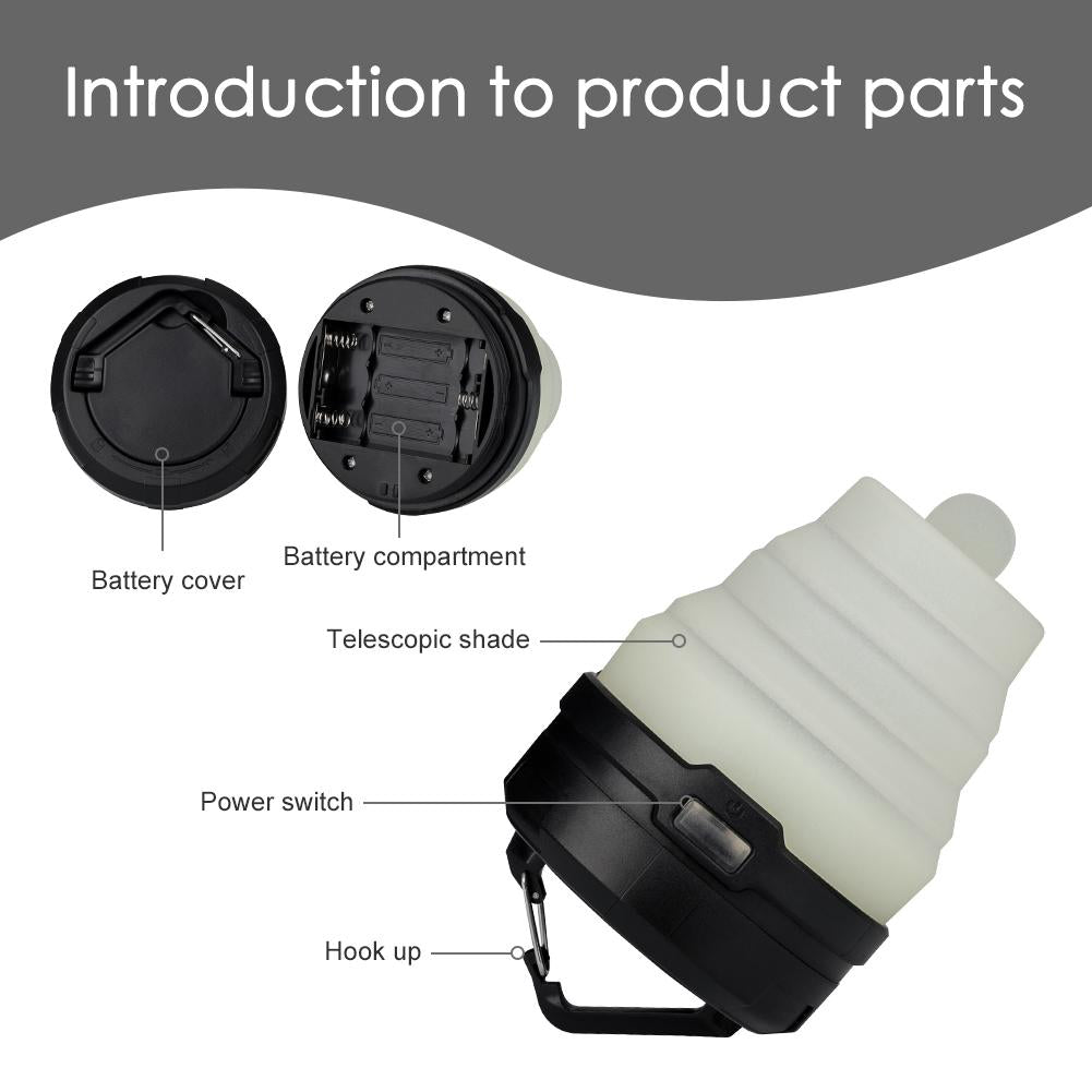 Retractable Camping Light LED Flashlight Portable Lantern 4 Modes Mini Hook Hanging TentEmergencyTorch Outdoor