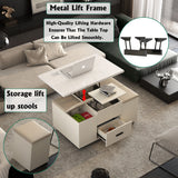 Modern lift coffee table, living room with 4 chairs, expandable 1 hidden storage space+2 drawers, folding dining table - V.I.P Digital Presence