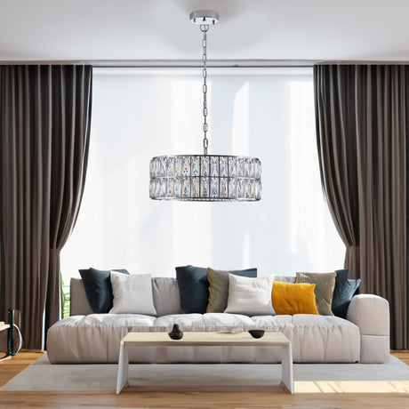 Modern crystal drum pendant light, 6-light pendant light, with silver metal frame (excluding light bulb) - V.I.P Digital Presence