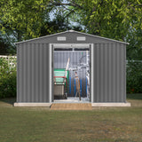 10X8 FT outdoor tool storage shed with metal foundation and lockable door, all-weather metal shed, gray - V.I.P Digital Presence