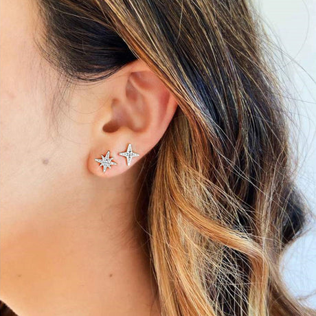 S925 Small Ins 4 Piece Set Star Octagonal Star Four Point Star Moon Earring Set - V.I.P Digital Presence
