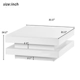 ON-TREND High Gloss Minimalist Design with LED Lights 2-Tier Square Coffee Table White