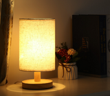 Linen Table Lamp LED Linen Night Lamp w/Warm White Light Linen Nightstand Lamp USB Powered Wooden Beside Lamp - V.I.P Digital Presence