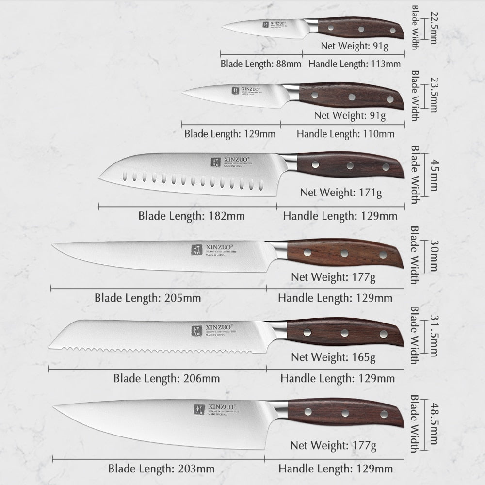 XINZUO Kitchen Tools 6 PCS Kitchen Knife Set of Utility Cleaver Chef Bread Knife High Carbon German Stainless Steel Knives sets - V.I.P Digital Presence