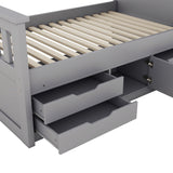 Twin Size Captain Platform Bed Frame with Storage Bookcases and Shelves,Four Drawers, Gray - V.I.P Digital Presence