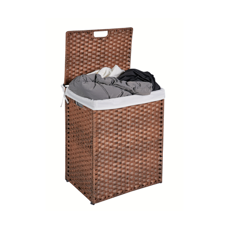 Laundry Hamper With Lid PE Rattan Powder Coating Frame Clothes Hampers with 02 Removable Bags, 100L, Brown Color - V.I.P Digital Presence