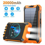 Banco de energía solar de carga inalámbrica de 20000 mAh, gran capacidad, para teléfono móvil, para exteriores