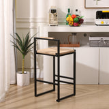 Set of 2 Bar Stools with Back Paper Rope Woven Counter Height Dining Chairs for Kitchen Home (Paper Rope with Back)