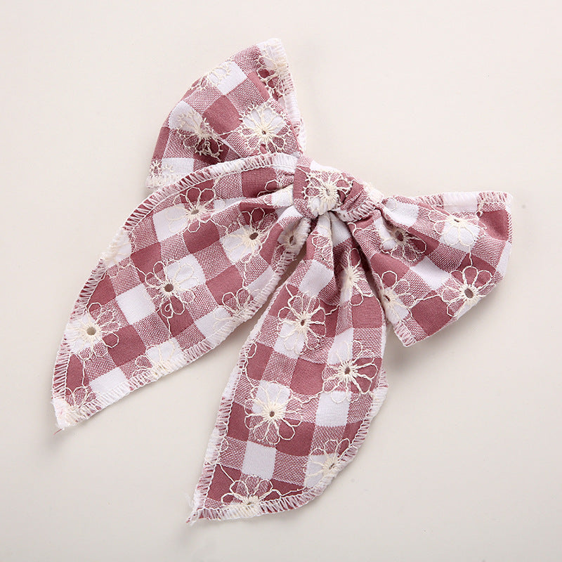 Children's Headwear Girl Plaid Cotton Embroidery Bow Hairpin Big Swallowtail Hairpin - V.I.P Digital Presence