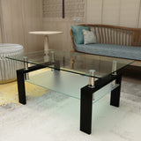 Rectangle Black Glass Coffee Table Clear Coffee Table Modern Side Center Tables for Living Room Living Room Furniture - V.I.P Digital Presence