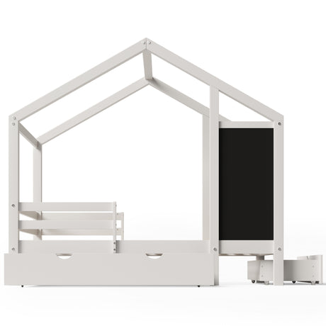 Full House Bed with Blackboard and Drawers Two assembly options White - V.I.P Digital Presence