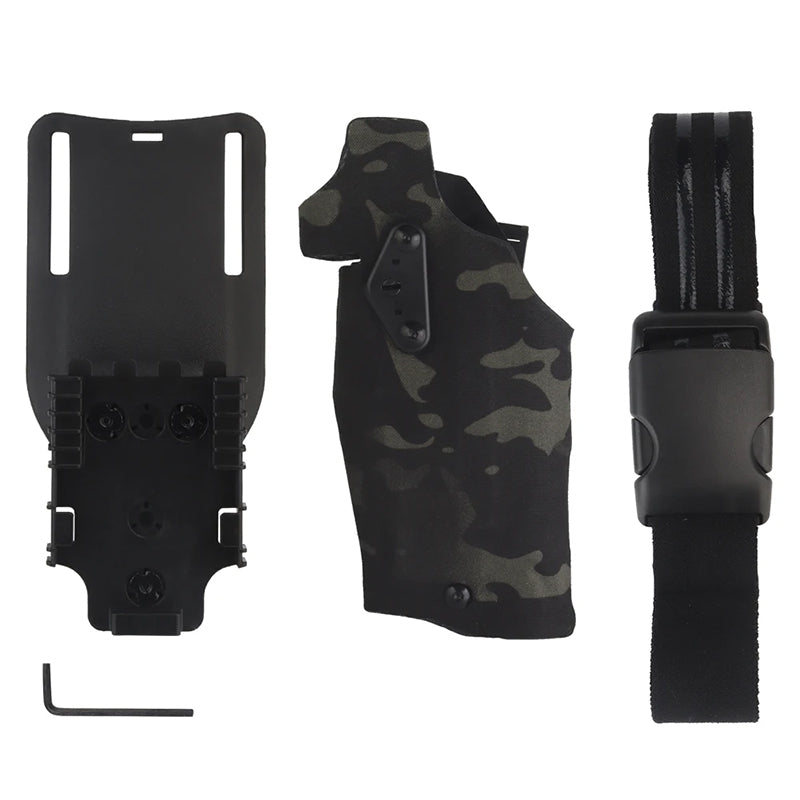 6354DO Left - handed Tactical Pistol Glock 17 Holster with X300U - A QLS Adapter, Leg Shroud, Drop, and MHA Leg Strap Kit - V.I.P Digital Presence