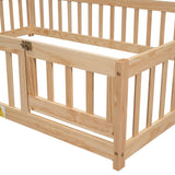 Full House-Shaped Headboard Floor Bed with Fence Natural - V.I.P Digital Presence