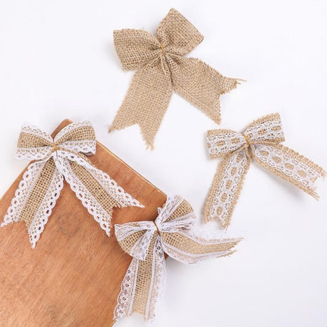 Vintage Natural Jute Burlap Lace Bows Ribbon Wedding Party Decoration Gift Box Packaging DIY Decoration Bowknot - V.I.P Digital Presence