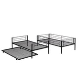 Twin bunk bed frame with trailer, metal bunk bed with sturdy guardrail and side ladder, can be divided into two beds, black - V.I.P Digital Presence