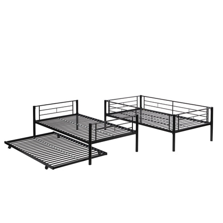Twin bunk bed frame with trailer, metal bunk bed with sturdy guardrail and side ladder, can be divided into two beds, black - V.I.P Digital Presence