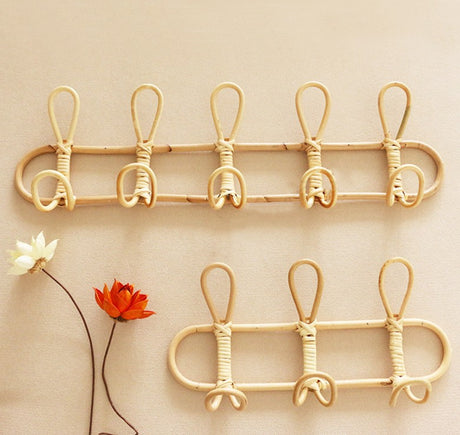 Vintage rattan woven coat hook simple wall hanging hook decorative coat hook entrance hanging clothes hook - V.I.P Digital Presence