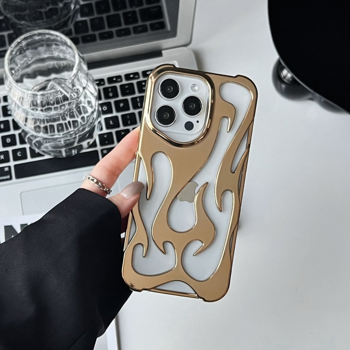 Electroplated hollow flame pattern phone case suitable for iPhone 15 Pro, simple all inclusive, Apple 14 anti drop protective cover - V.I.P Digital Presence