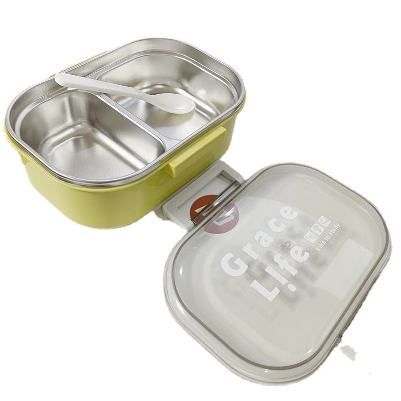 Korean style simple stainless steel two compartment lunch box with cutlery - V.I.P Digital Presence