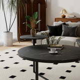 Modern coffee table with two display shelves, Black Faux marble surfaces, Tripod-inspired base,Rounded tabletop edges - V.I.P Digital Presence