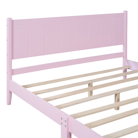 Queen Size Wood Platform Bed Frame, Retro Style Bed with Rectangular Headboard,No Need Box Spring,Pink - V.I.P Digital Presence