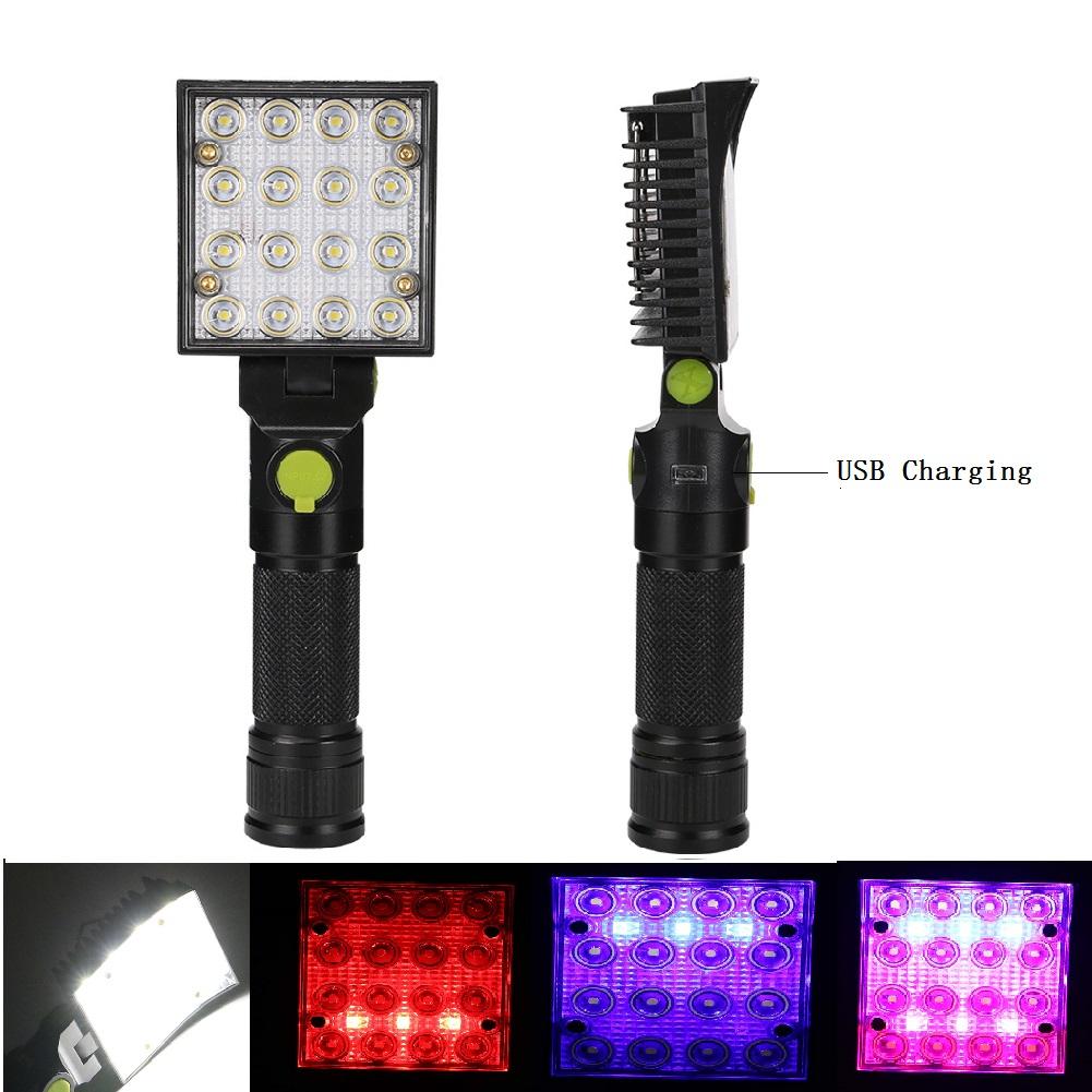 16 LEDs Work Flashlights White Red Blue Light Car Repair Working Lamp USB 18650 Torch Built-in Magnet Hook - V.I.P Digital Presence